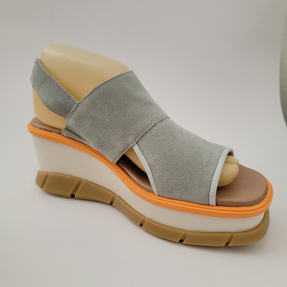Sorel Gray Leather Joanie III Slingback Platform Wedge Heel Open Toe Sandals 8 - Picture 3 of 10